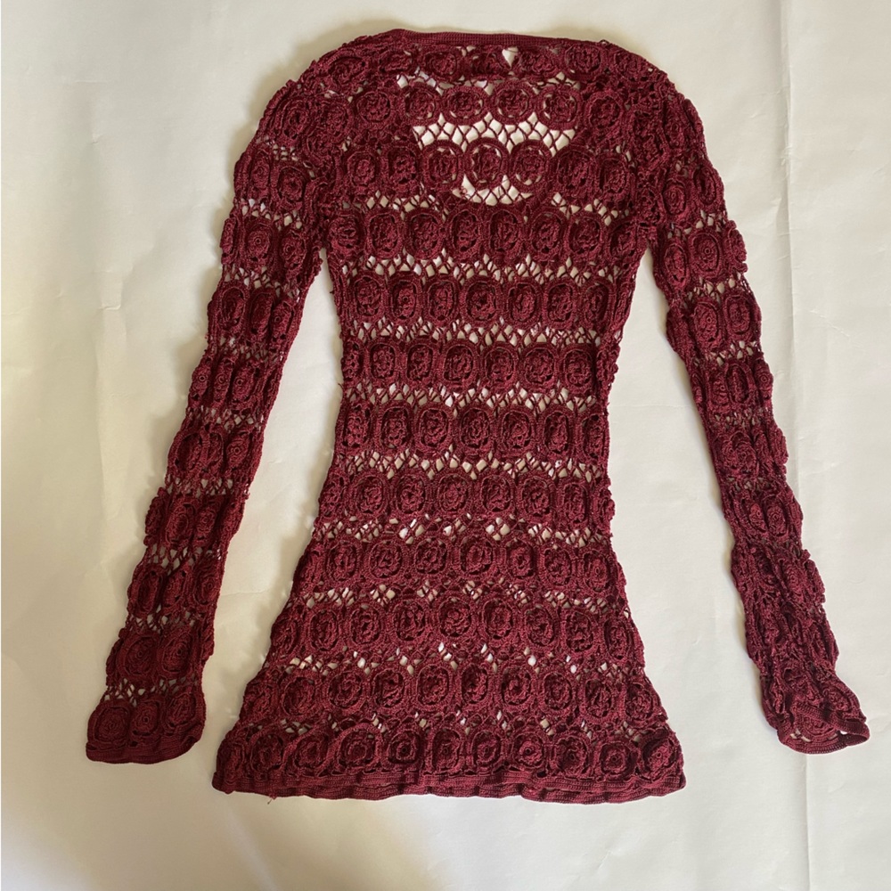 Maroon red crotchet flower top